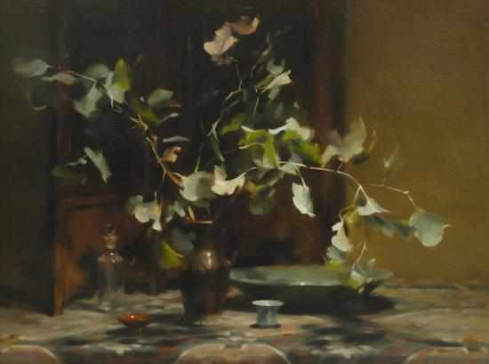 Appraisal: Hilary Jackman born Box Leaves and Bowls oil on canvas