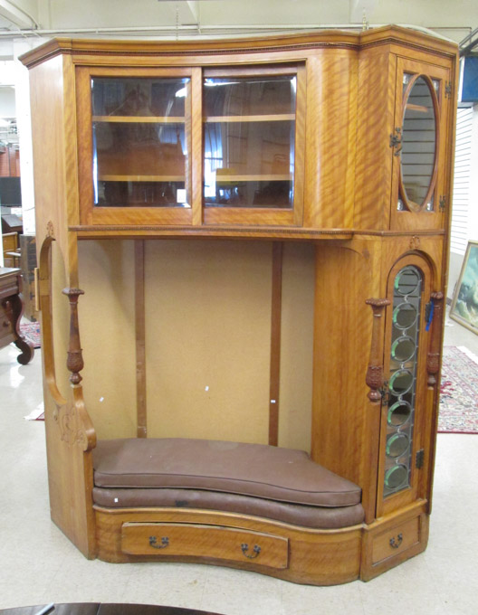 Appraisal: LATE VICTORIAN TIGER MAPLE CORNER CABINET BENCH American c H