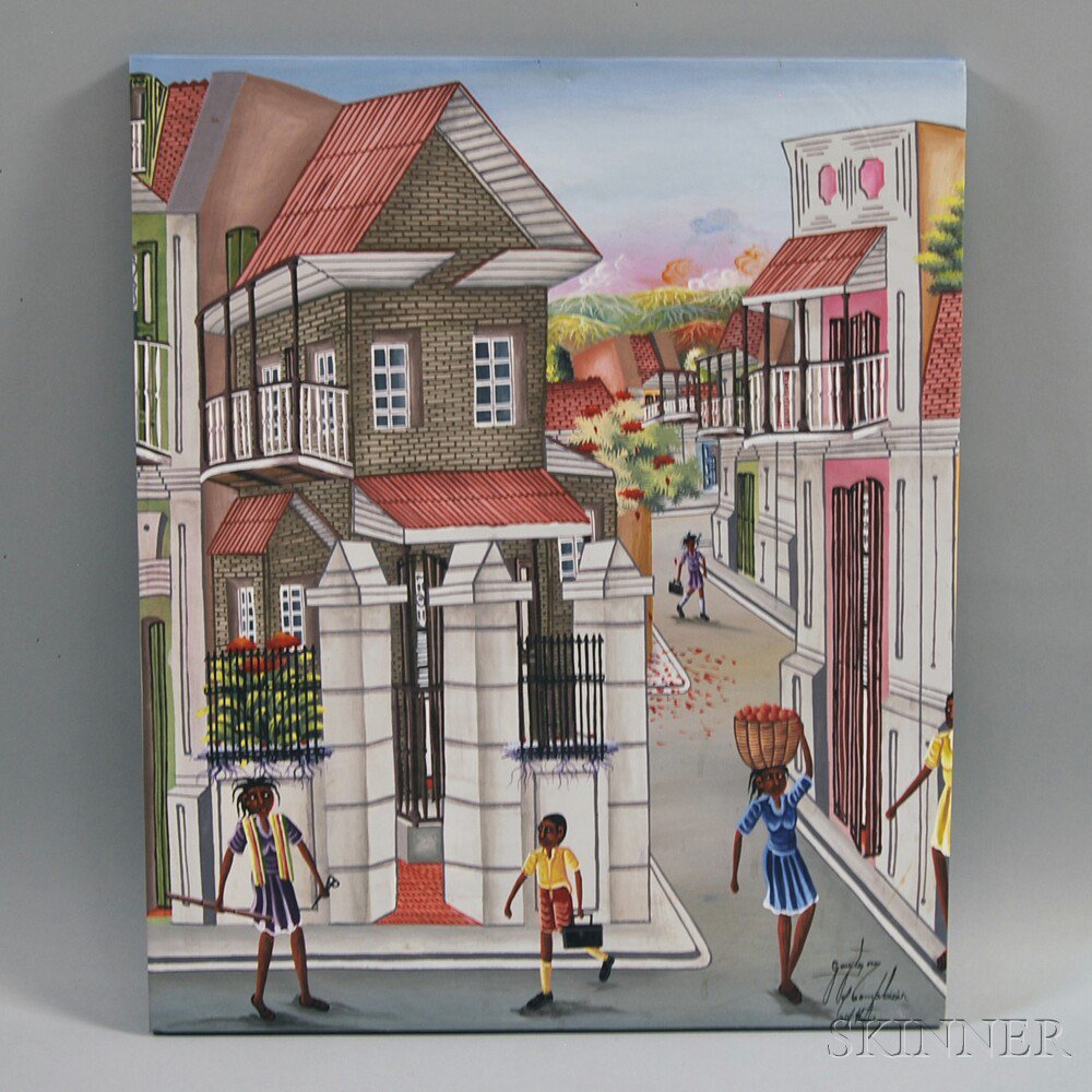 Appraisal: Haitian School th Century Cap-Haitien Street Scene Signed and titled