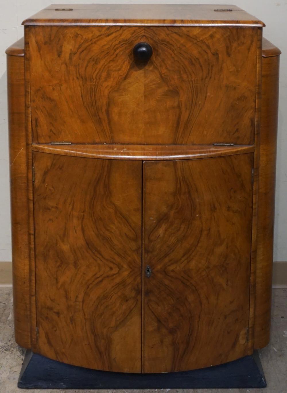 Appraisal: Art Deco Burl Walnut Veneer Bar Cart with Ebony Knob