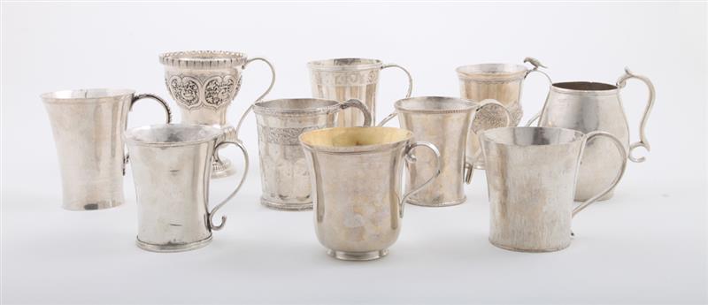 Appraisal: GROUP OF TEN LATIN AMERICAN SILVER MUGS Unmarked comprising four