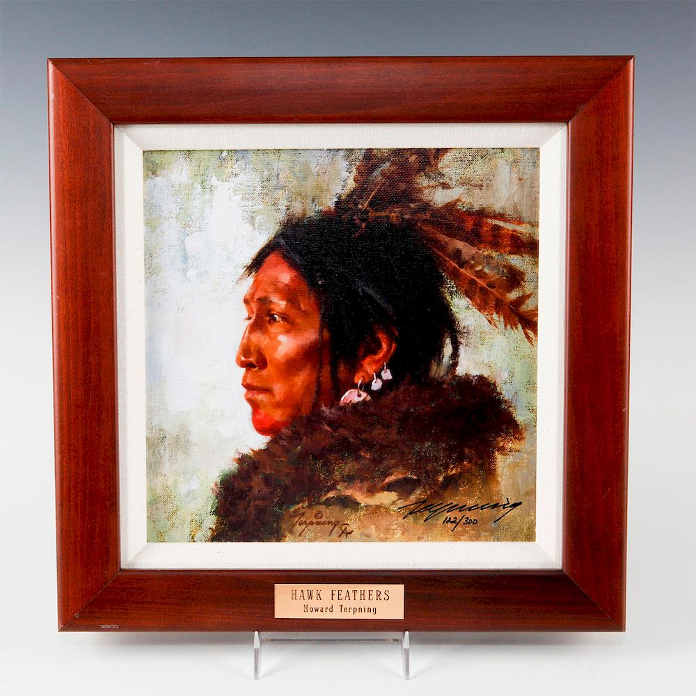 Appraisal: NATIVE AMERICAN FRAMED GICLEE ON CANVAS HAWK FEATHERS By artist