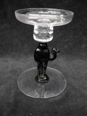 Appraisal: Libbey Silhouette Pattern Camel Candleholder black figural stem rare ''