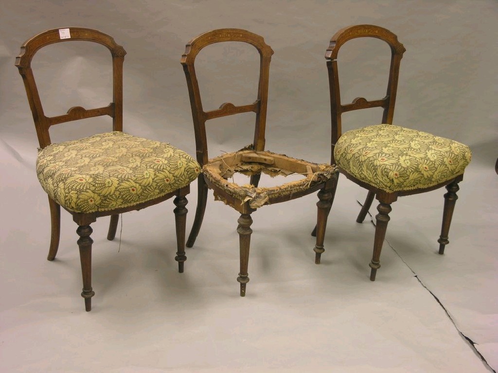 Appraisal: A set of six Victorian inlaid walnut dining chairs top