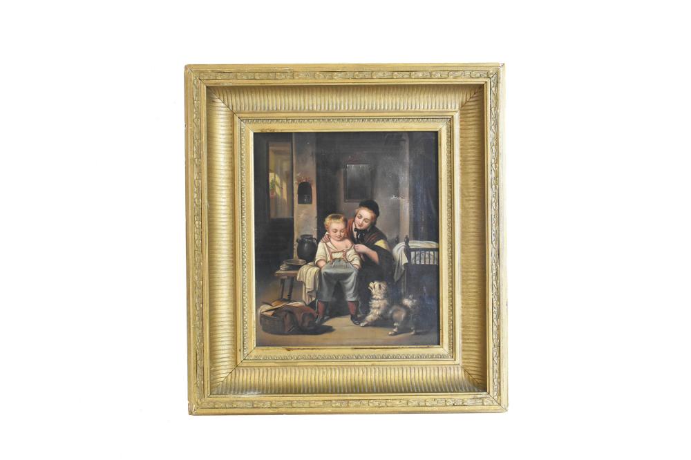 Appraisal: ENGLISH SCHOOL TH CENTURY PAINTINGInterior Scene with Young Child and