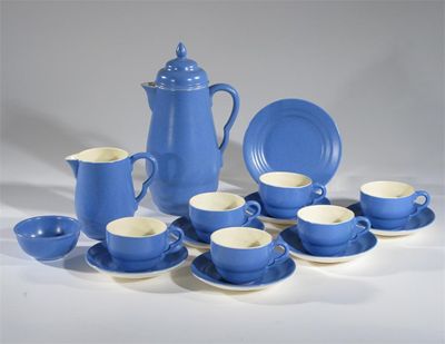 Appraisal: A Poole Pottery Purbeck coffee set for six designed by