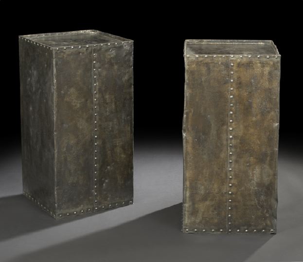 Appraisal: Pair of Industrial Design Polychromed Metal Pedestals each of square