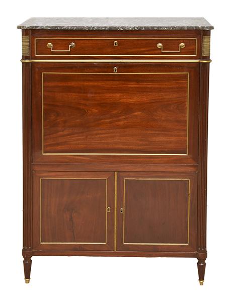 Appraisal: A FRENCH DIRECTOIRE STYLE MAHOGANY SECRETAIRE with a lobed marble