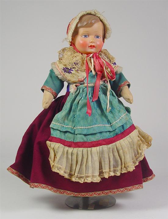 Appraisal: French Celluloid Child Doll Circa 's French celluloid shoulderhead Blue