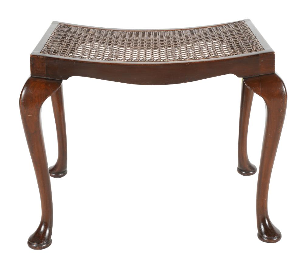 Appraisal: ENGLISH CANED MAHOGANY STOOL th century with dished seat Condition