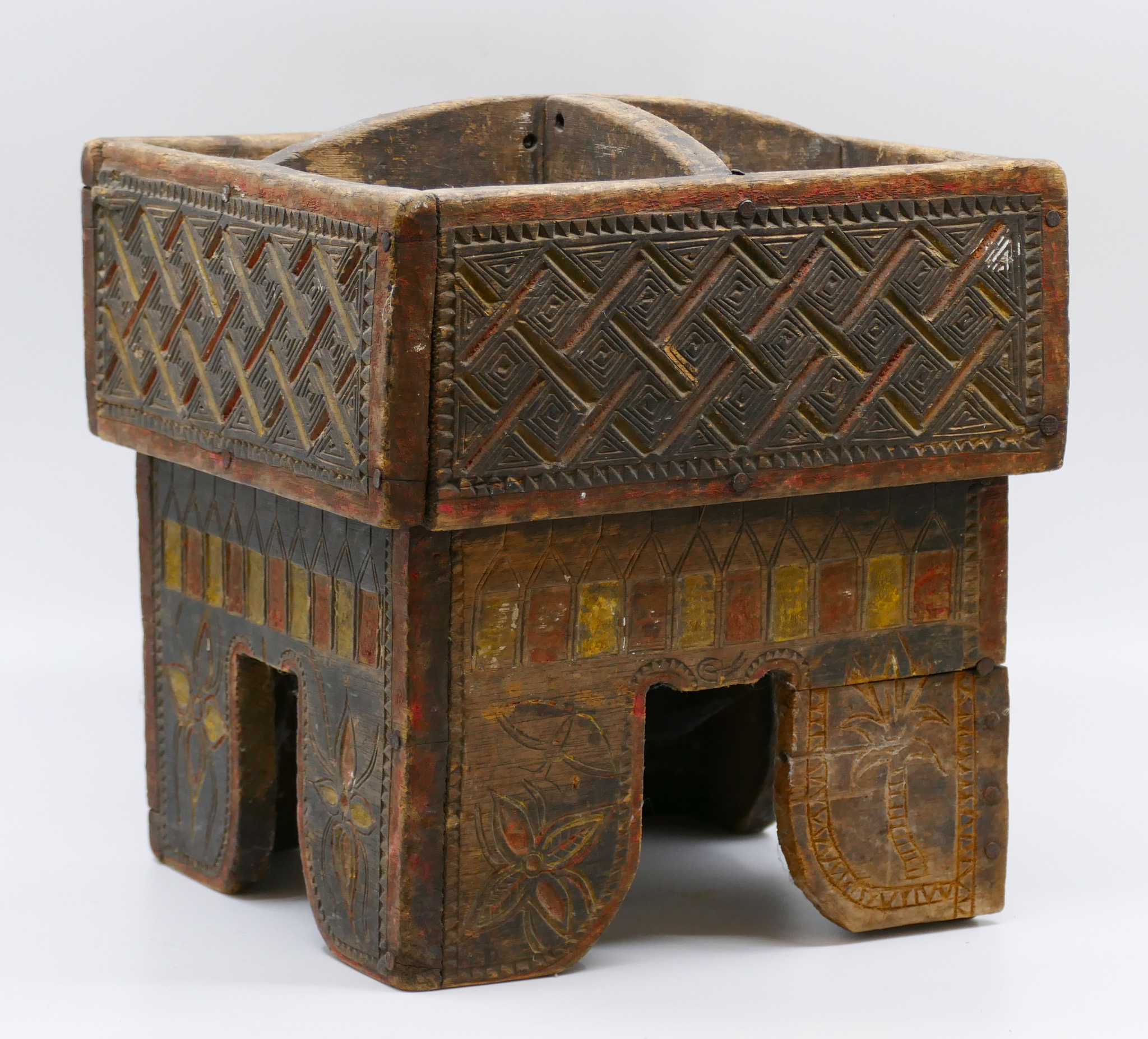 Appraisal: Antique Thai Carved Wood Betel Nut Box ''x ''