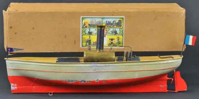 Appraisal: FALK BOXED STEAM LAUNCH Germany hull hand painted in grey