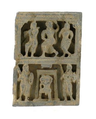 Appraisal: A Gandh ra grey schist two-tier frieze each tier carved