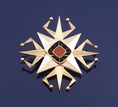 Appraisal: No Reserve Kenneth Lessons A ct two colour gold brooch