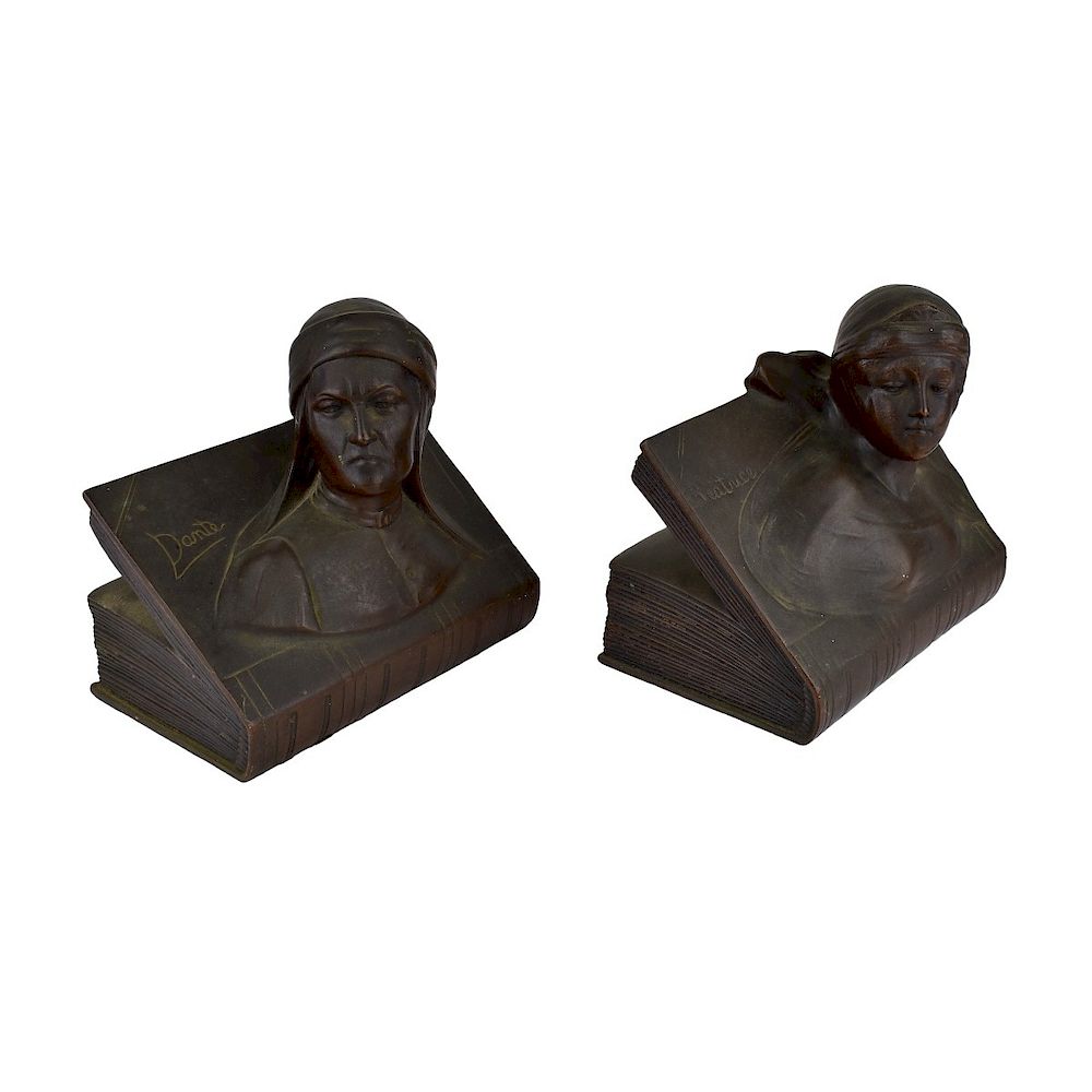 Appraisal: Pair Vintage Bronze Bookends Pair Vintage Bronze Bookends Depicting Dante