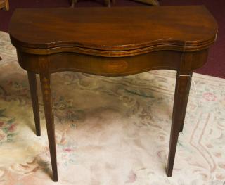 Appraisal: Game Table Mahogany Serpentine Top Inlay Stringing