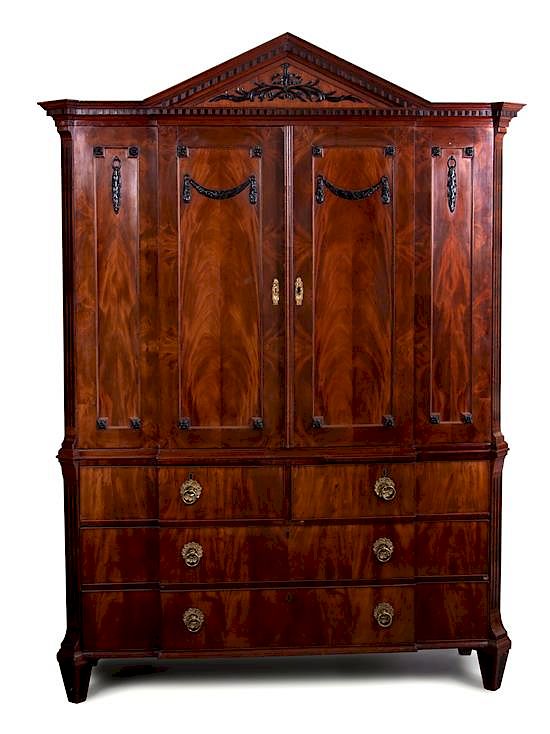 Appraisal: A Dutch Neoclassical Part Ebonized and Carved Mahogany Cabinet A