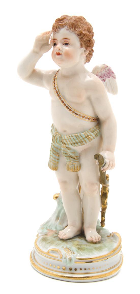 Appraisal: Meissen Porcelain Figure depicting Cupid with sash looking into the