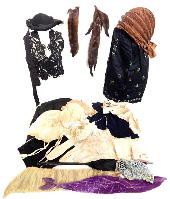 Appraisal: VINTAGE women's accessories including hats furs shawls slippers parasol etc