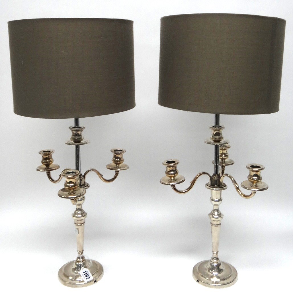 Appraisal: A pair of French silver plated table lamps late th