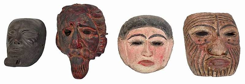 Appraisal: Four Latin American Painted Wood and Clay Masks two modeled