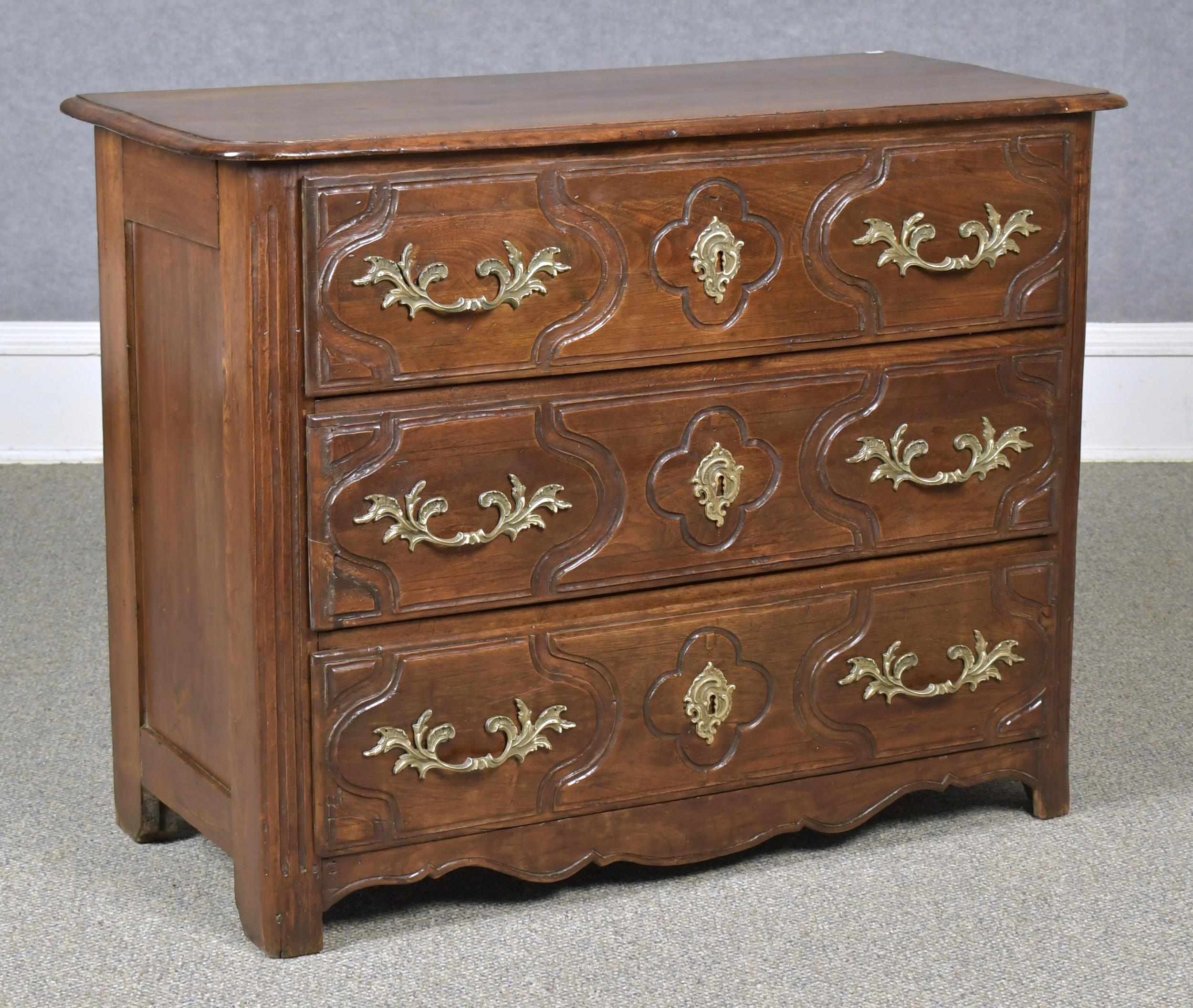 Appraisal: TH C FRENCH THREE DRAWER WALNUT COMMODE A late th