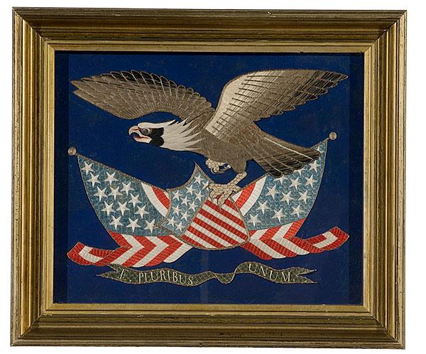 Appraisal: PATRIOTIC EAGLE NEEDLEWORK Chinese or Japanese for the American market