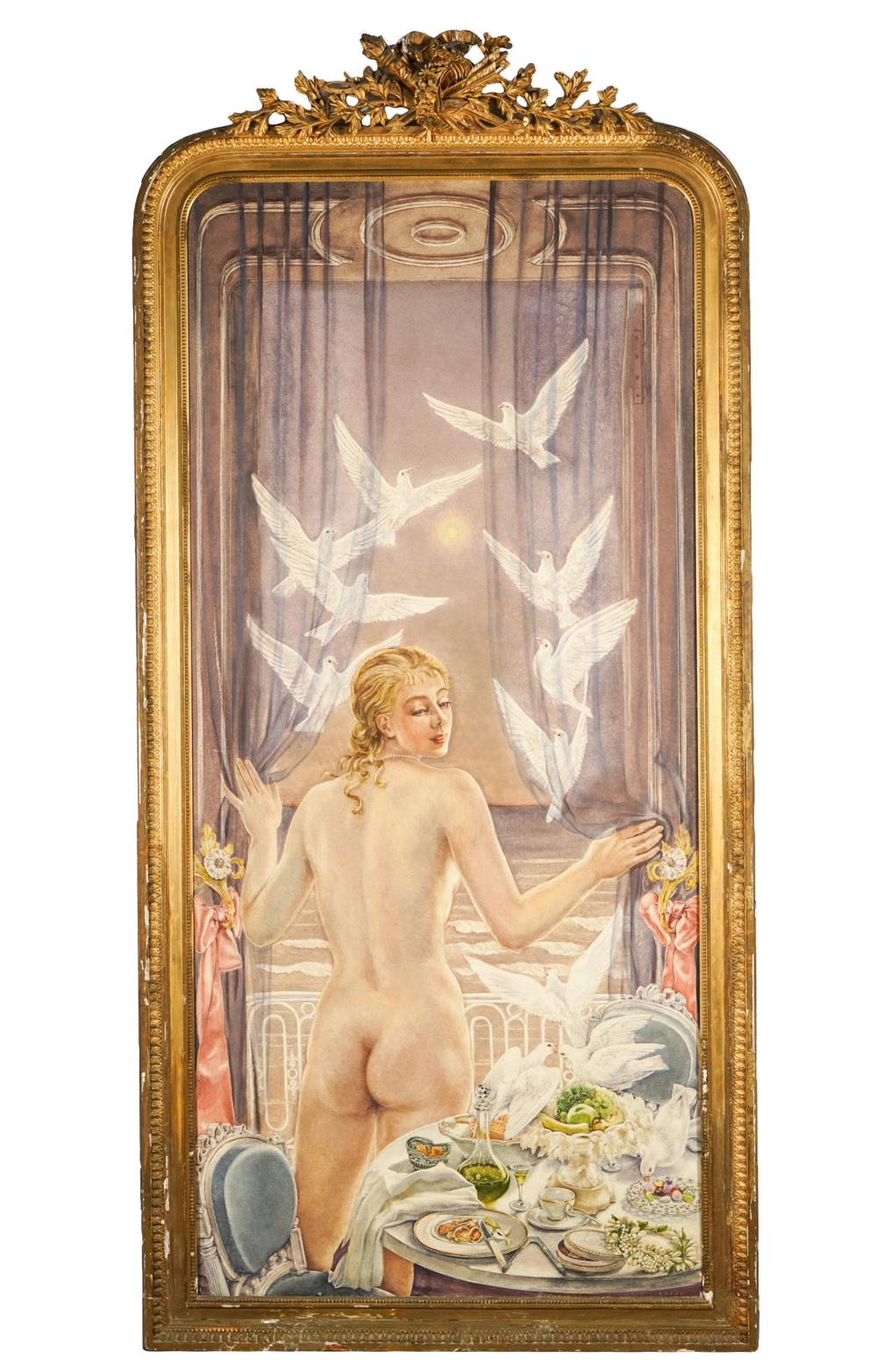 Appraisal: GILTWOOD GESSO FRAMEcontaining a print of a nude woman Condition