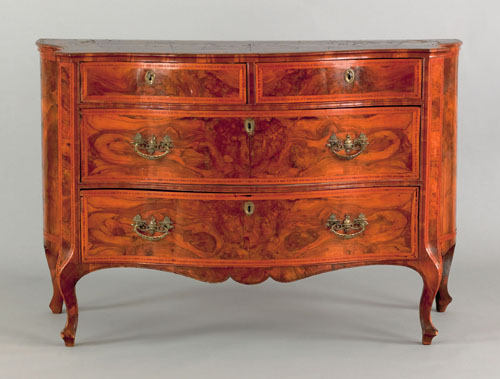 Appraisal: Italian burr veneer serpentine chest of drawers ca h w