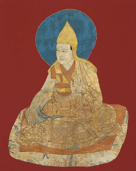 Appraisal: A Tibetan silk appliqu fragment of Gelugpa Lama th Century