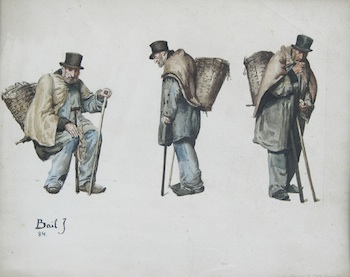 Appraisal: Joseph Bail French - Three Studies Watercolor on paper signed