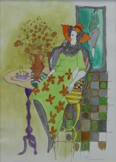 Appraisal: TARKAY Itzchak Watercolor Woman in Interior Signed lower right Itzchak