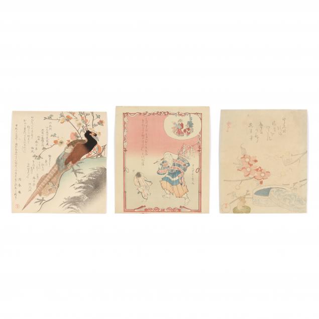 Appraisal: AFTER KUBO SHUNMEN JAPANESE - THREE SURIMONO WOODBLOCK PRINTS Meiji