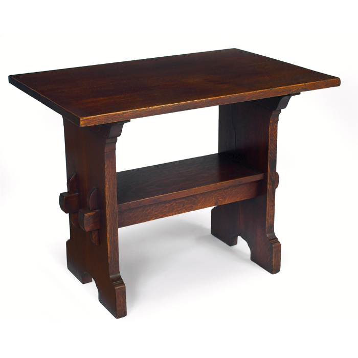 Appraisal: Gustav Stickley Bungalow table rectangular top over a lower shelf