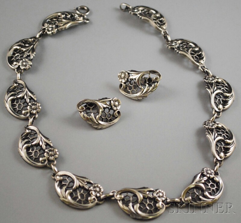 Appraisal: Art Nouveau-style Danecraft Sterling Silver Necklace and Earrings made up