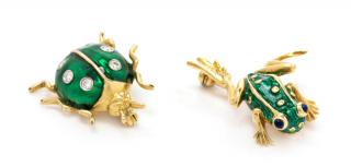 Appraisal: A Collection of Karat Yellow Gold Enamel and Gem Brooches