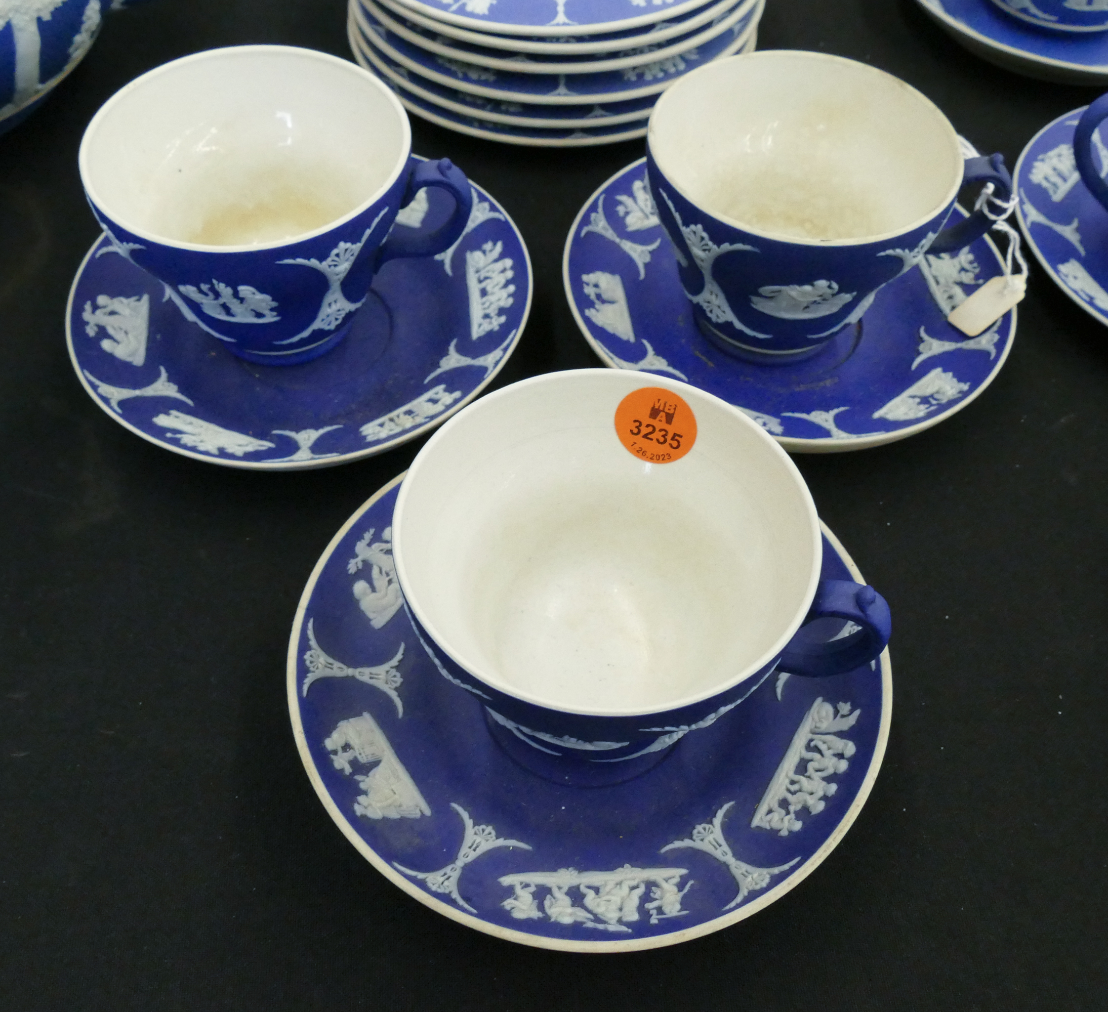 Appraisal: pc Wedgwood Jasperware Blue Cup Saucers with spare saucer Cups