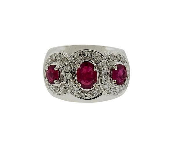 Appraisal: K Gold Diamond Red Stone Dome Ring METAL K Gold