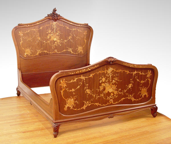 Appraisal: R J HORNER LATE VICTORIAN MARQUETRY INLAY AND CARVED BED