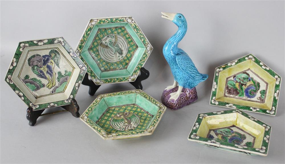 Appraisal: FIVE CHINESE FAMILLE VERTE BISCUIT PORCELAIN SWEETMEAT DISHES Kangxi including