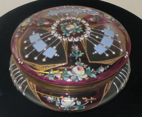 Appraisal: A BOHEMIAN SATIN GLASS ENAMELED AND DECORATED DRESSER BOX having