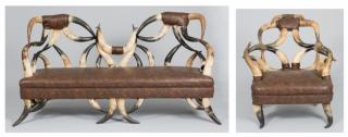 Appraisal: American Steer Horn Couch Matching Chair st item Highback steer