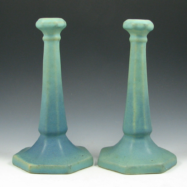 Appraisal: Pair of Van Briggle candleholders in Ming Blue or Turquoise