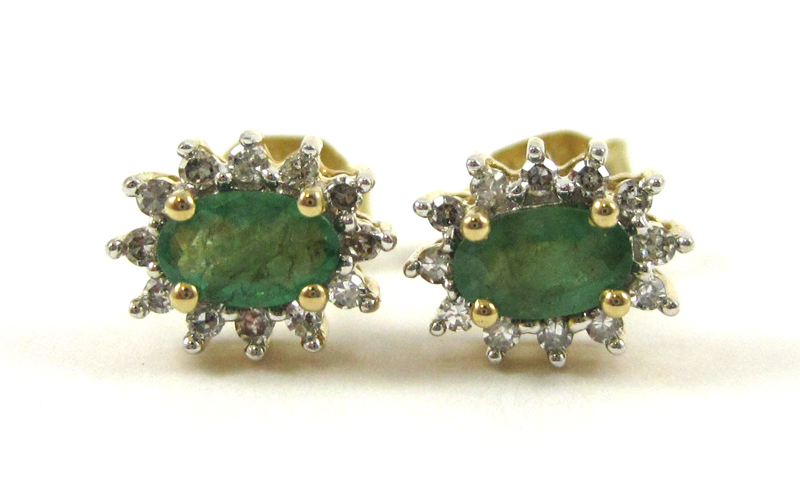 Appraisal: PAIR OF EMERALD AND DIAMOND EARRINGS each k gold with