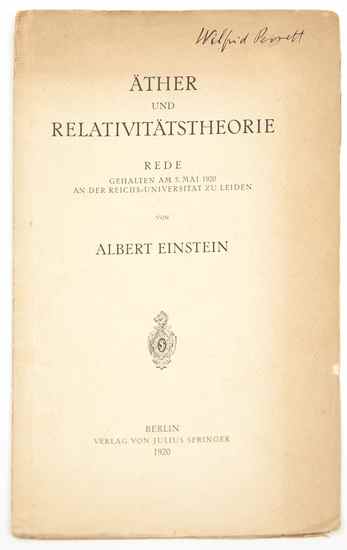 Appraisal: Einstein Albert ther und Relativit tstheorie first separate edition Wilfred