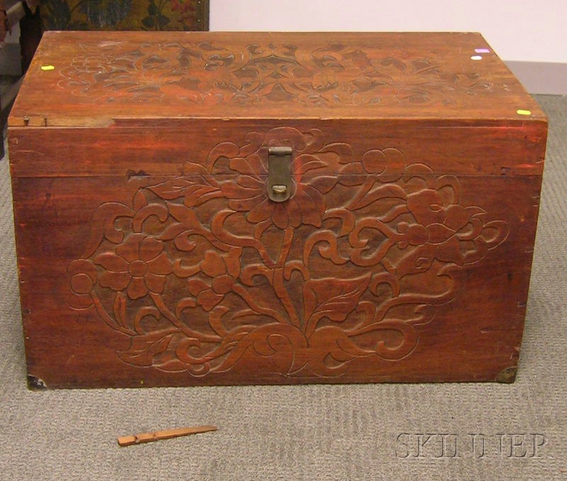 Appraisal: Asian Carved Wooden Storage Box lg in