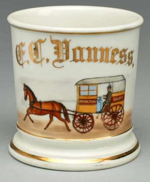 Appraisal: Horse-Drawn Dairy Wagon Shaving Mug Gilded F C Danness Nice