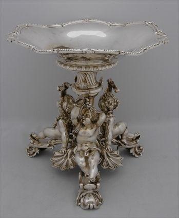 Appraisal: CRISTOFLE SILVER-PLATED TWO-PART CENTERPIECE With shallow lobed and beaded bowl