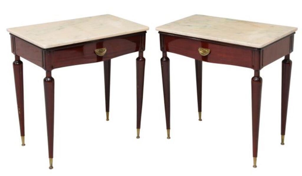 Appraisal: pair Italian mid-century modern mahogany nightstands c s having marble