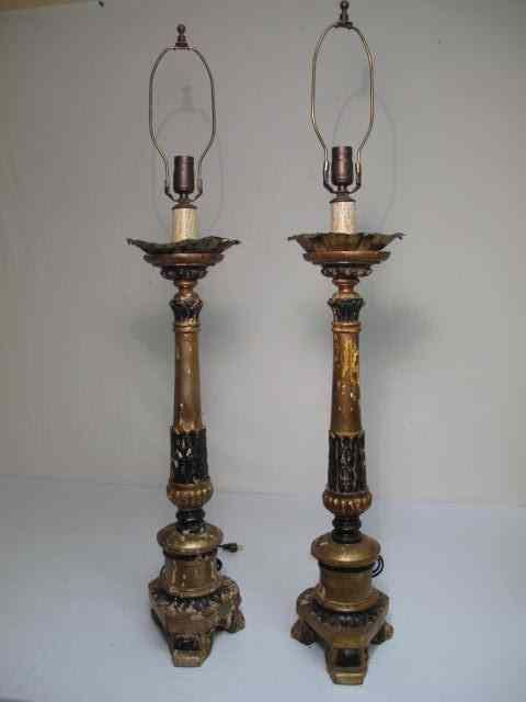 Appraisal: Pair of early th century Italian Jesso candlestick lamps Original